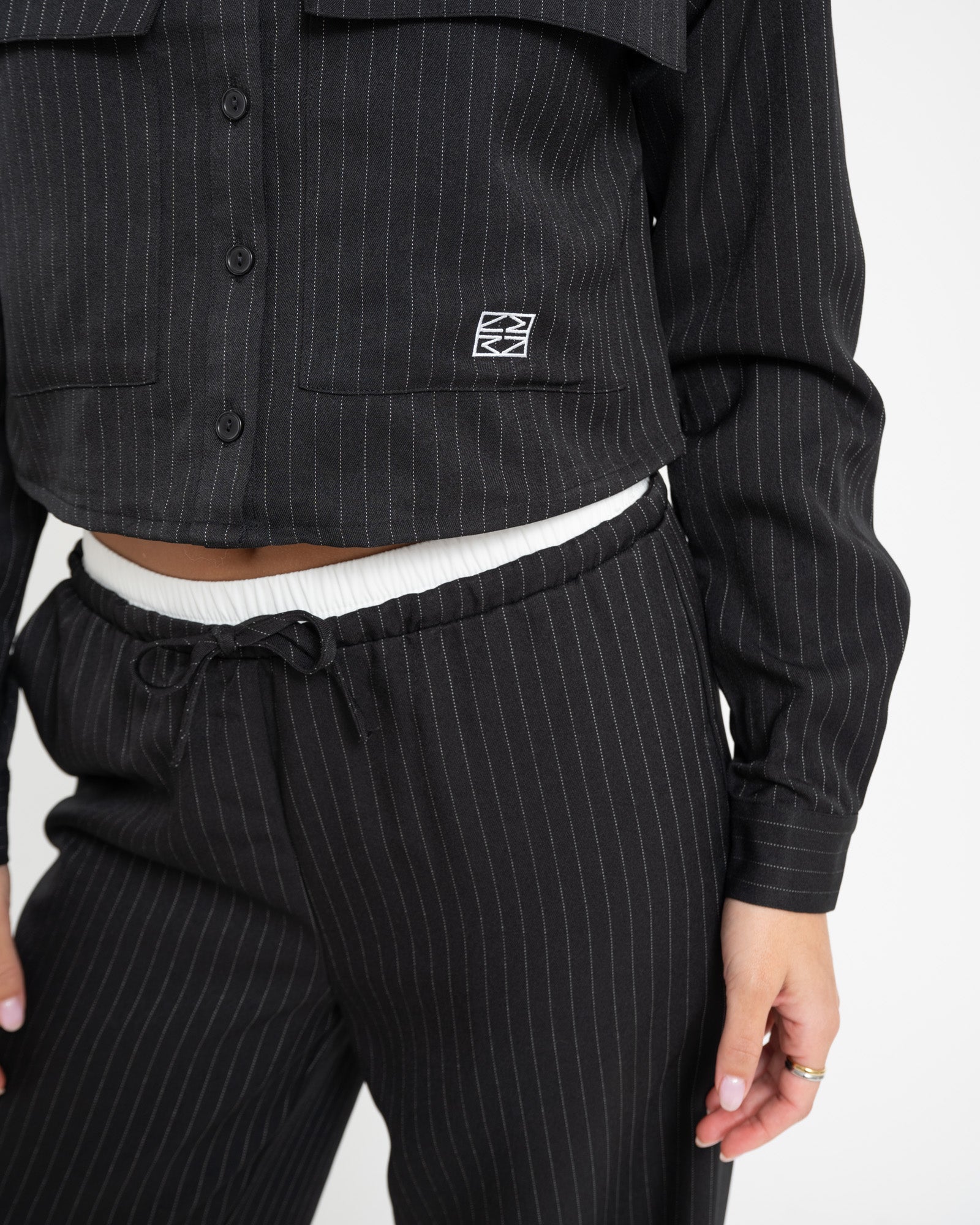 Dallas Crop Pinstripe Shirt Black White