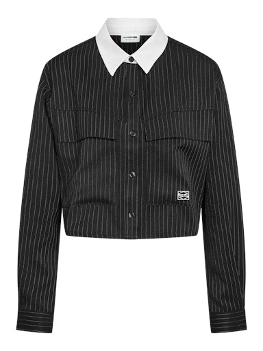 Dallas Crop Pinstripe Shirt Black White