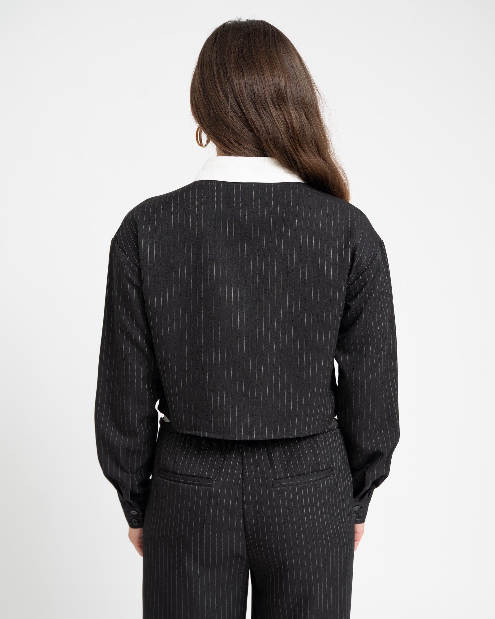 Dallas Crop Pinstripe Shirt Black White