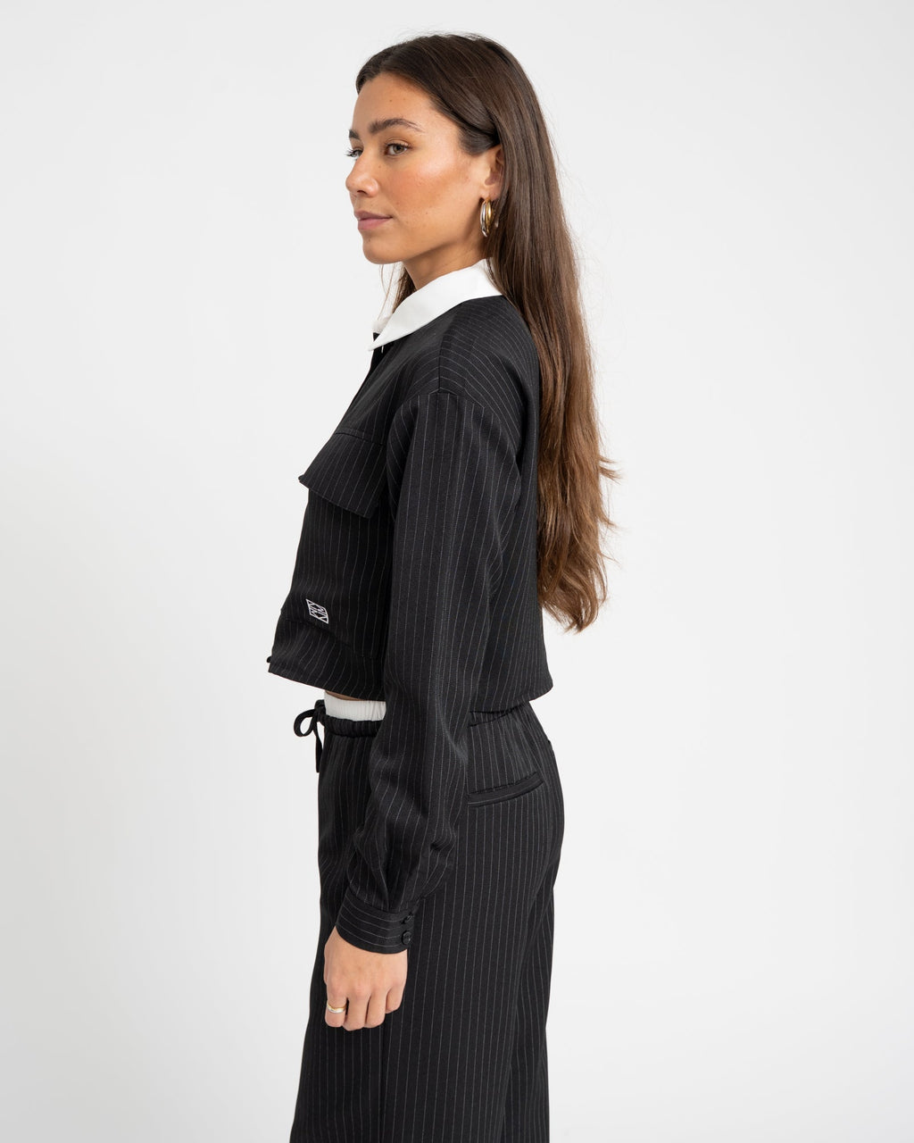 Dallas Crop Pinstripe Shirt Black White