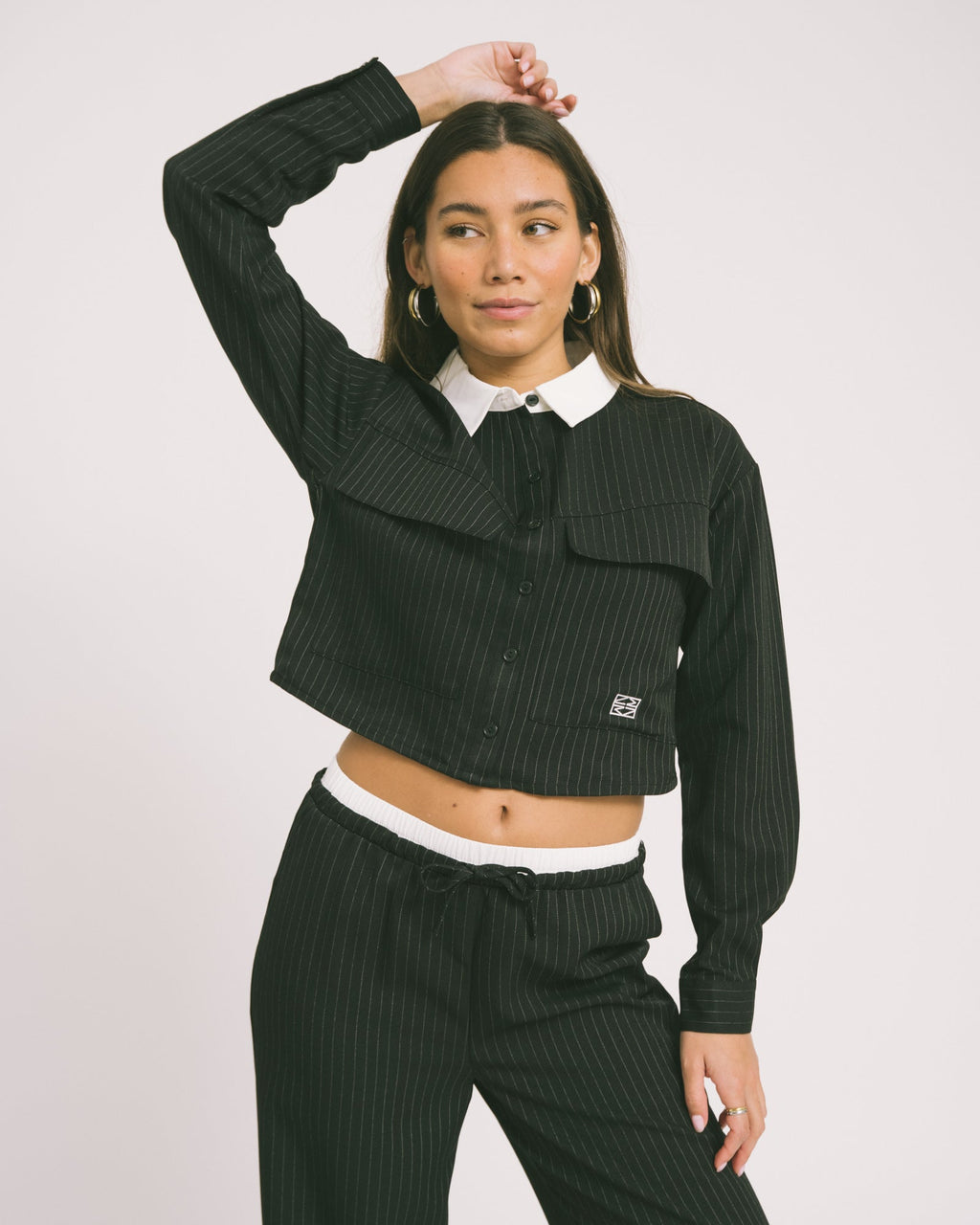 Dallas Crop Pinstripe Shirt Black White