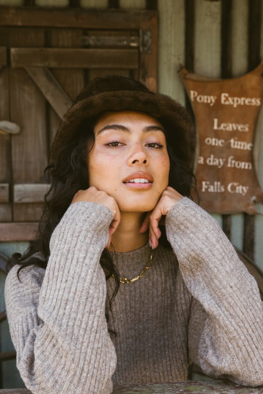 Fluffy Hat Dark Brown