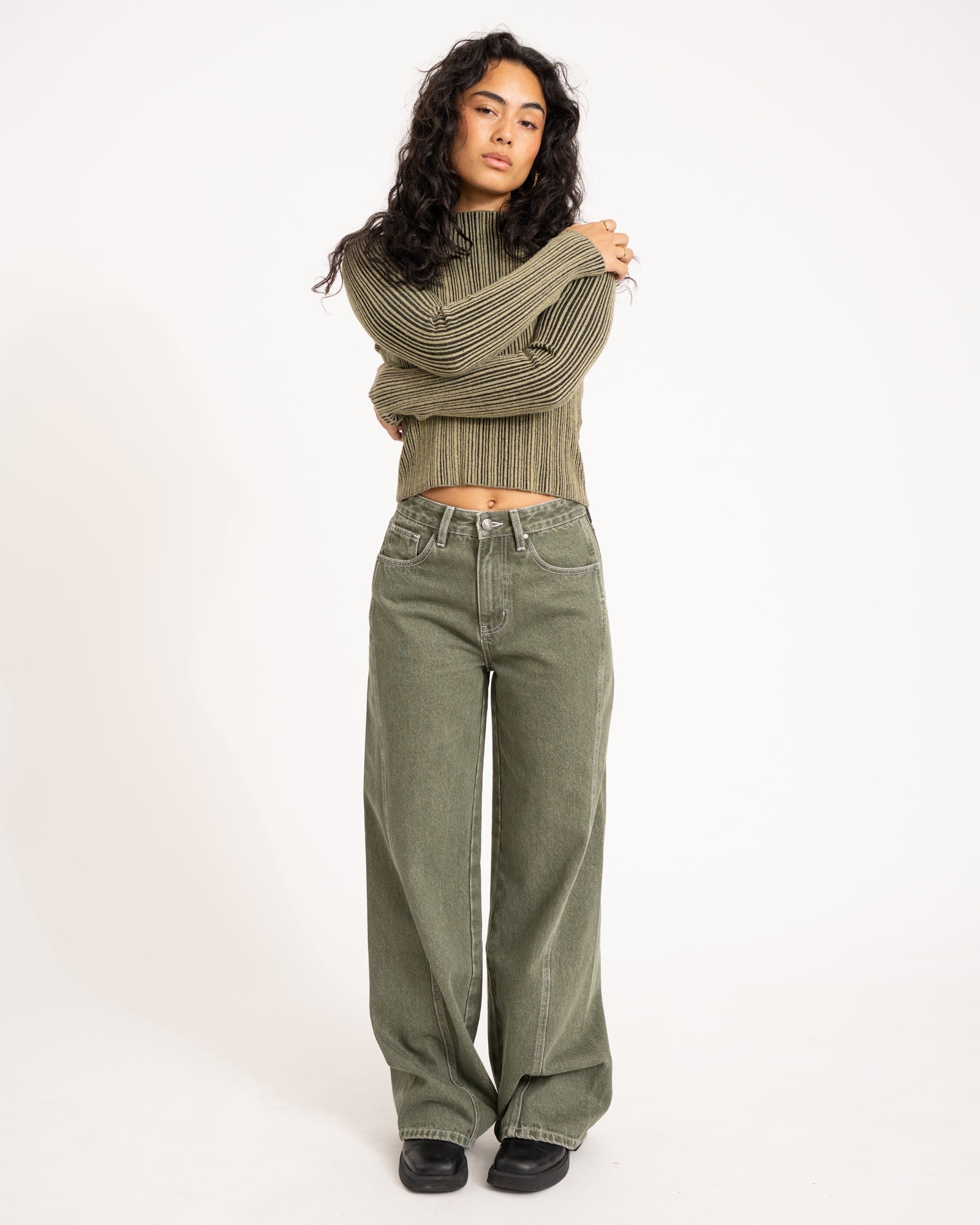 Missy Relaxed Seam Jeans Olive