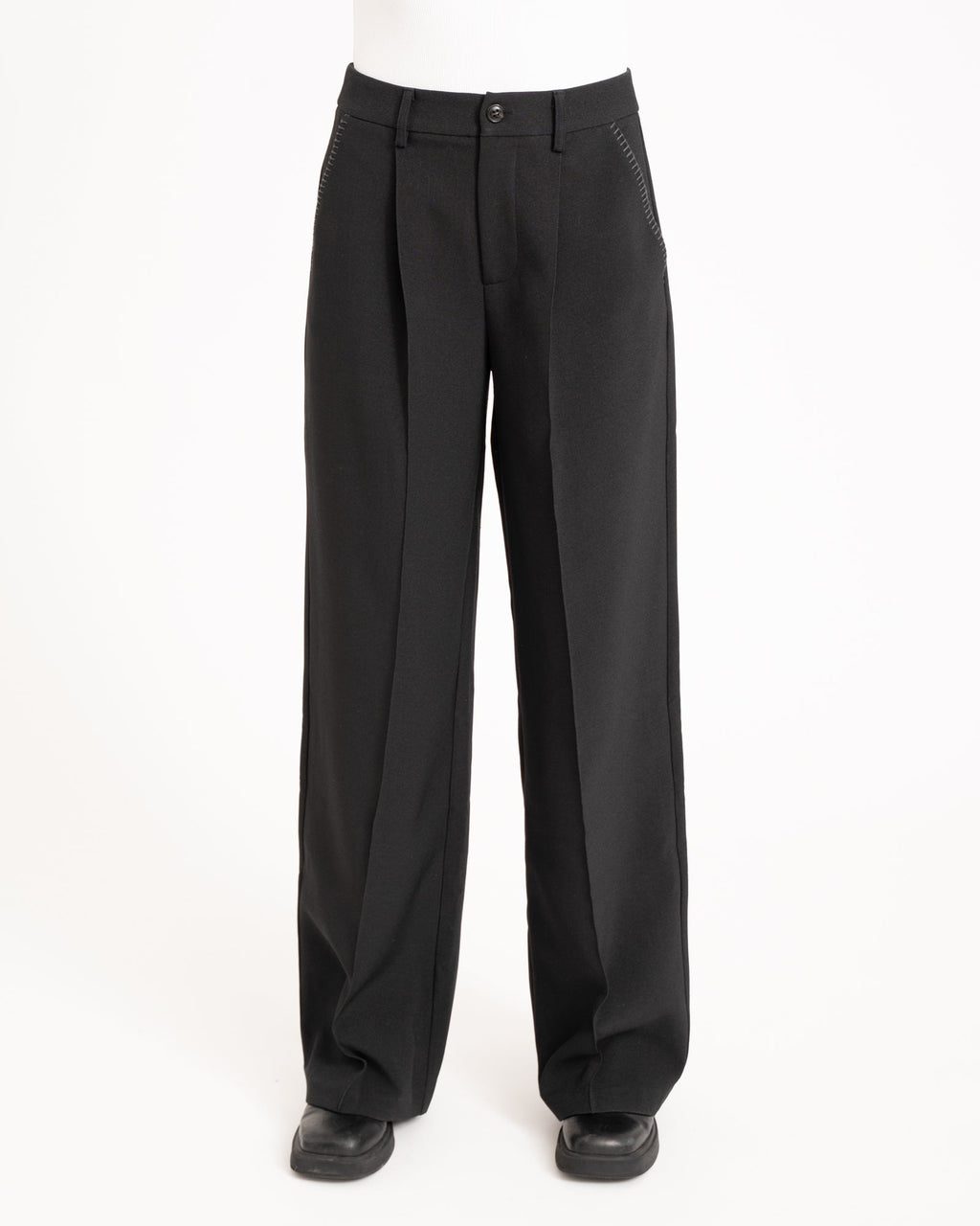 Stitch Pintuck Pants Black