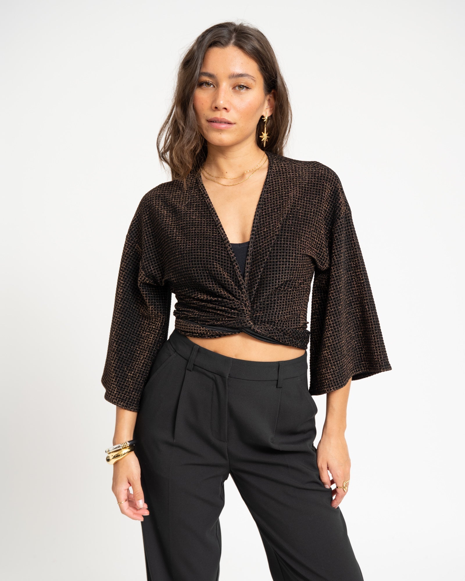 Sunny Velvet Checkered Gold One Size