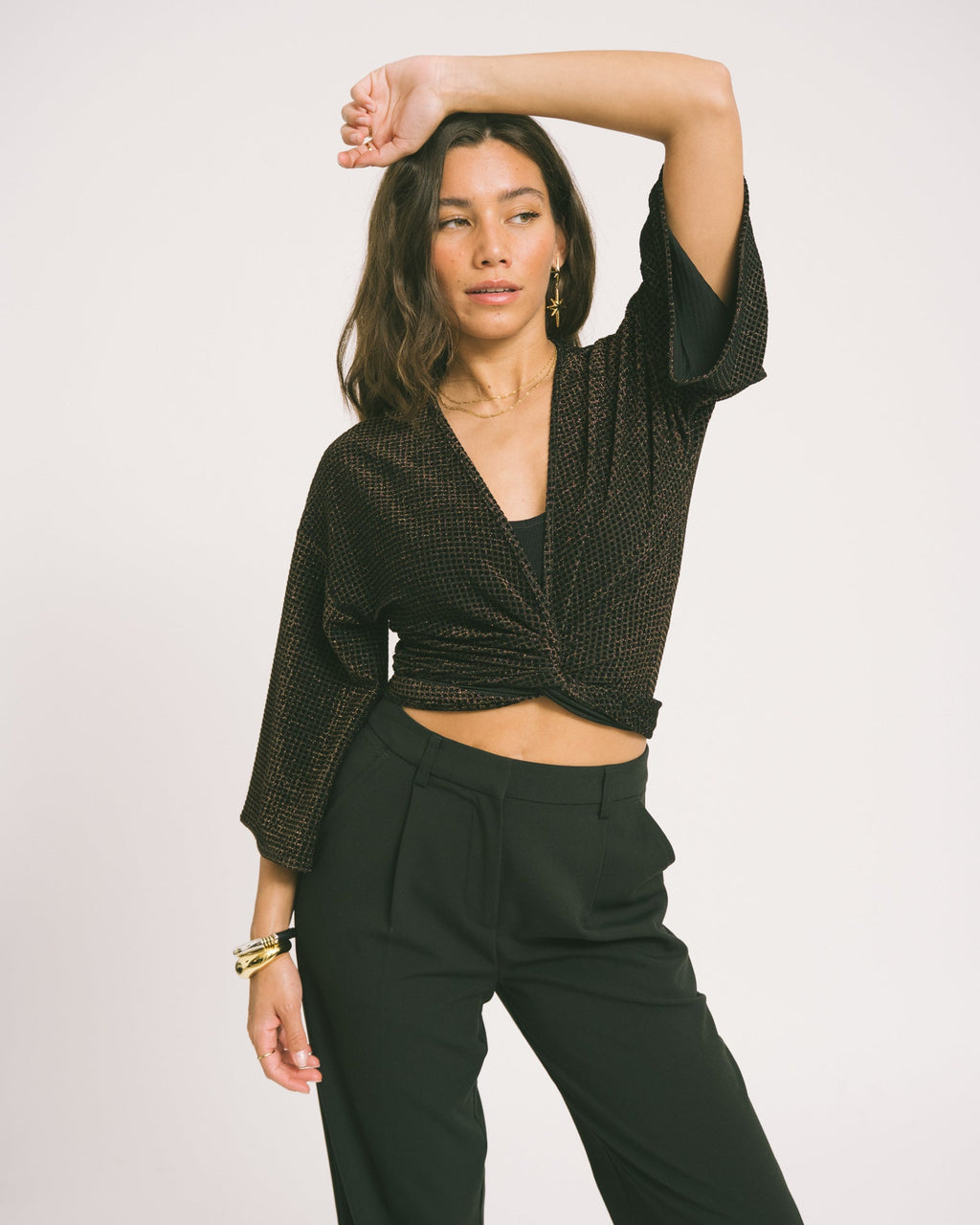 Sunny Velvet Checkered Gold One Size