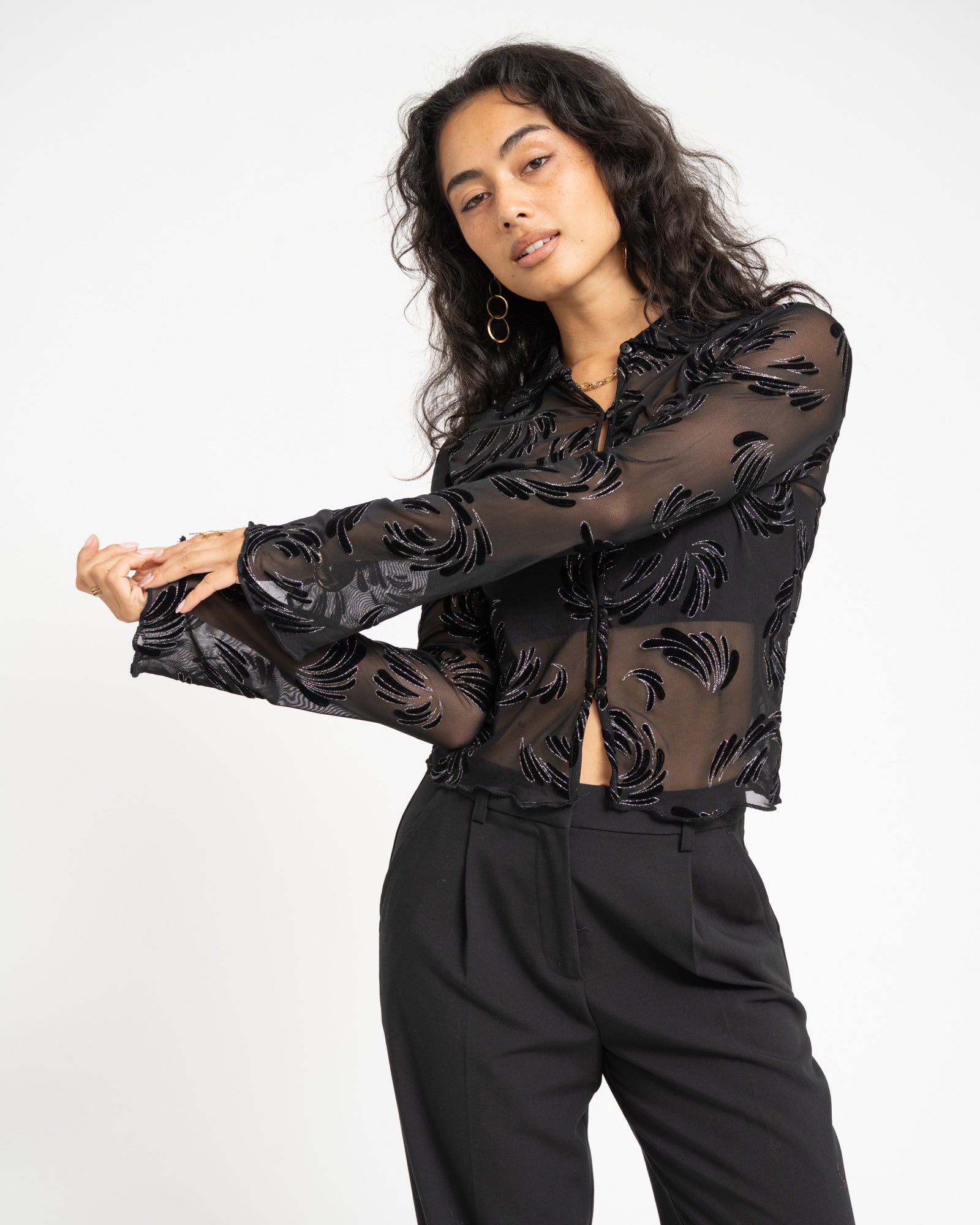 Vivienne Velvet Mesh Blouse Black