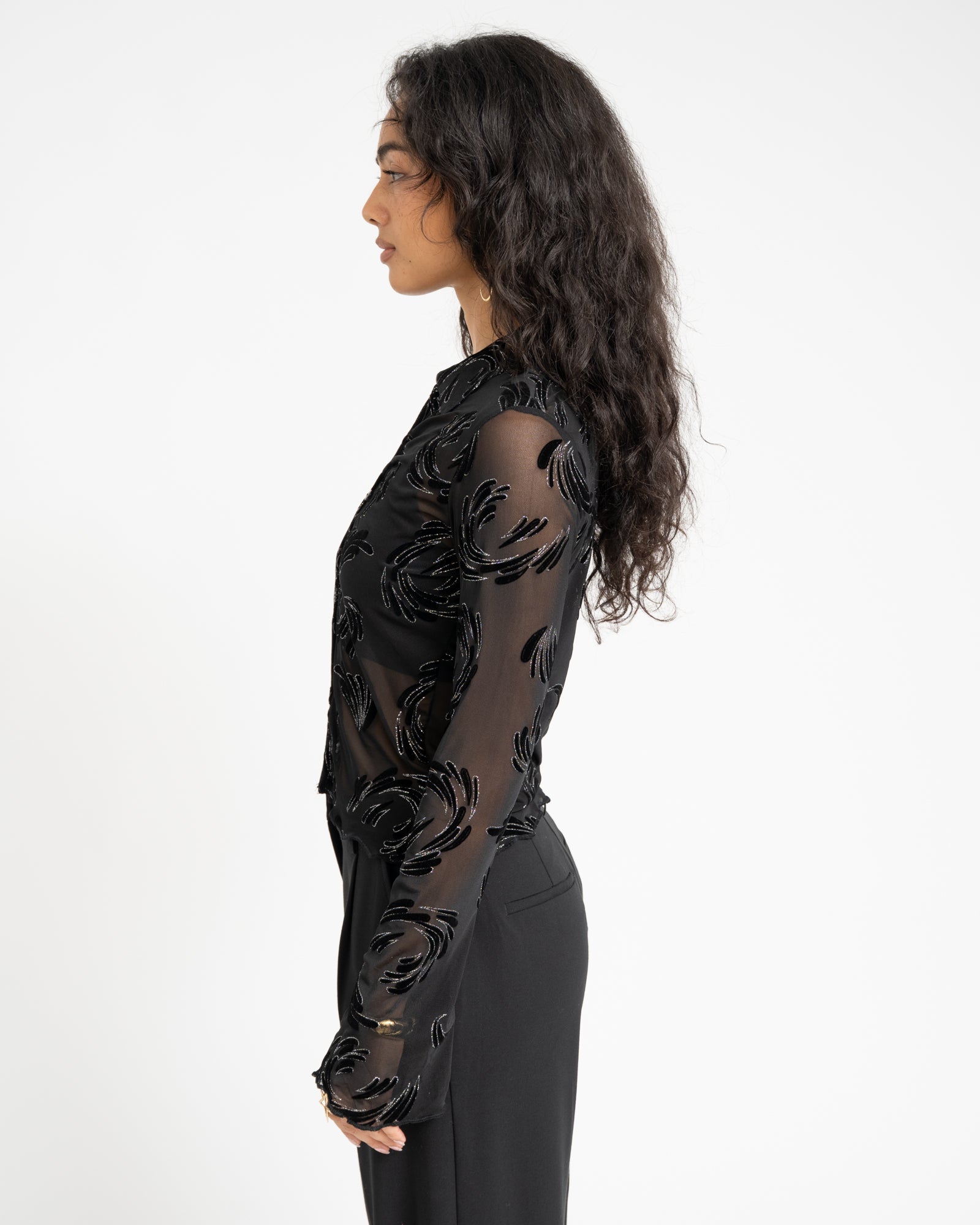 Vivienne Velvet Mesh Blouse Black