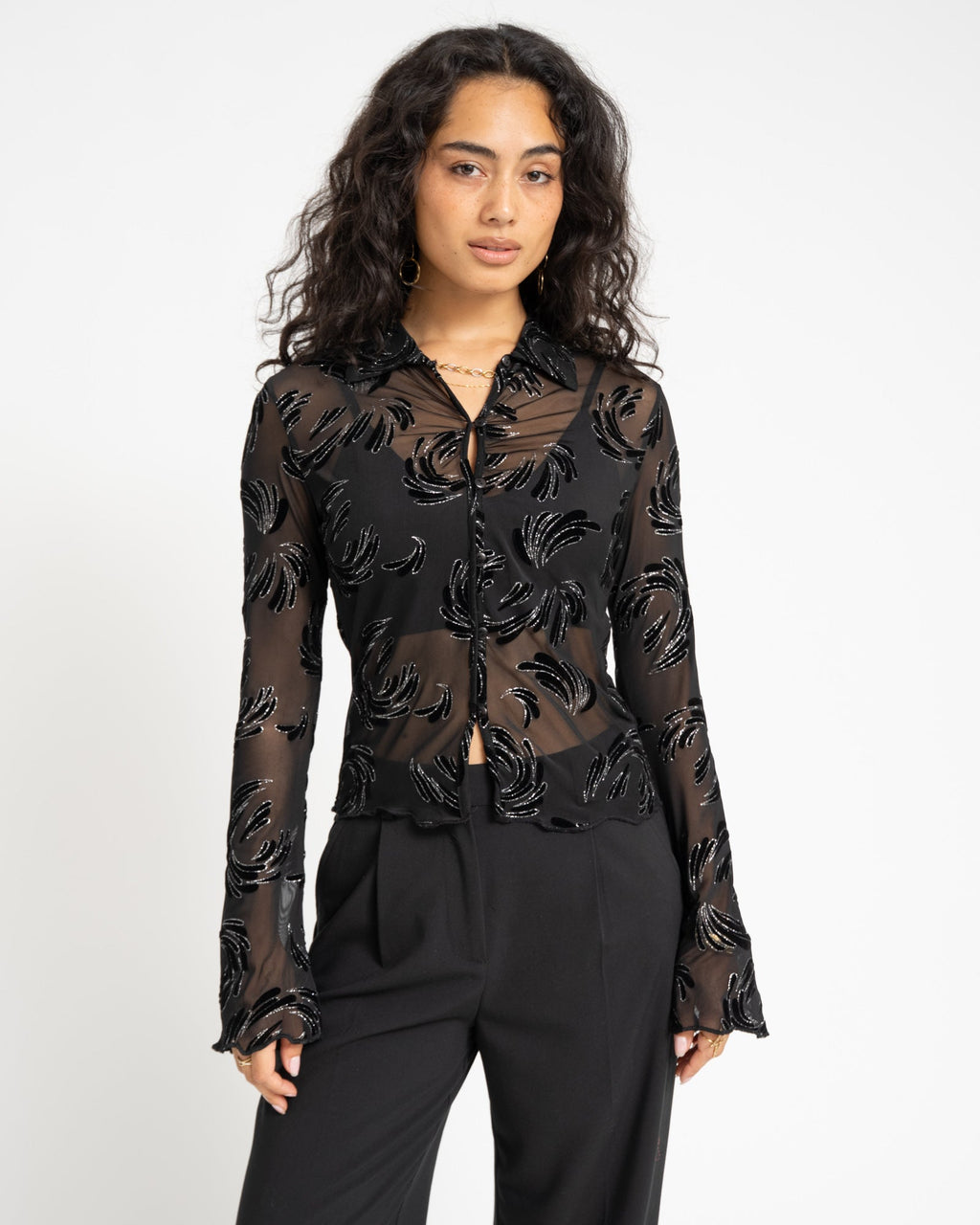 Vivienne Velvet Mesh Blouse Black