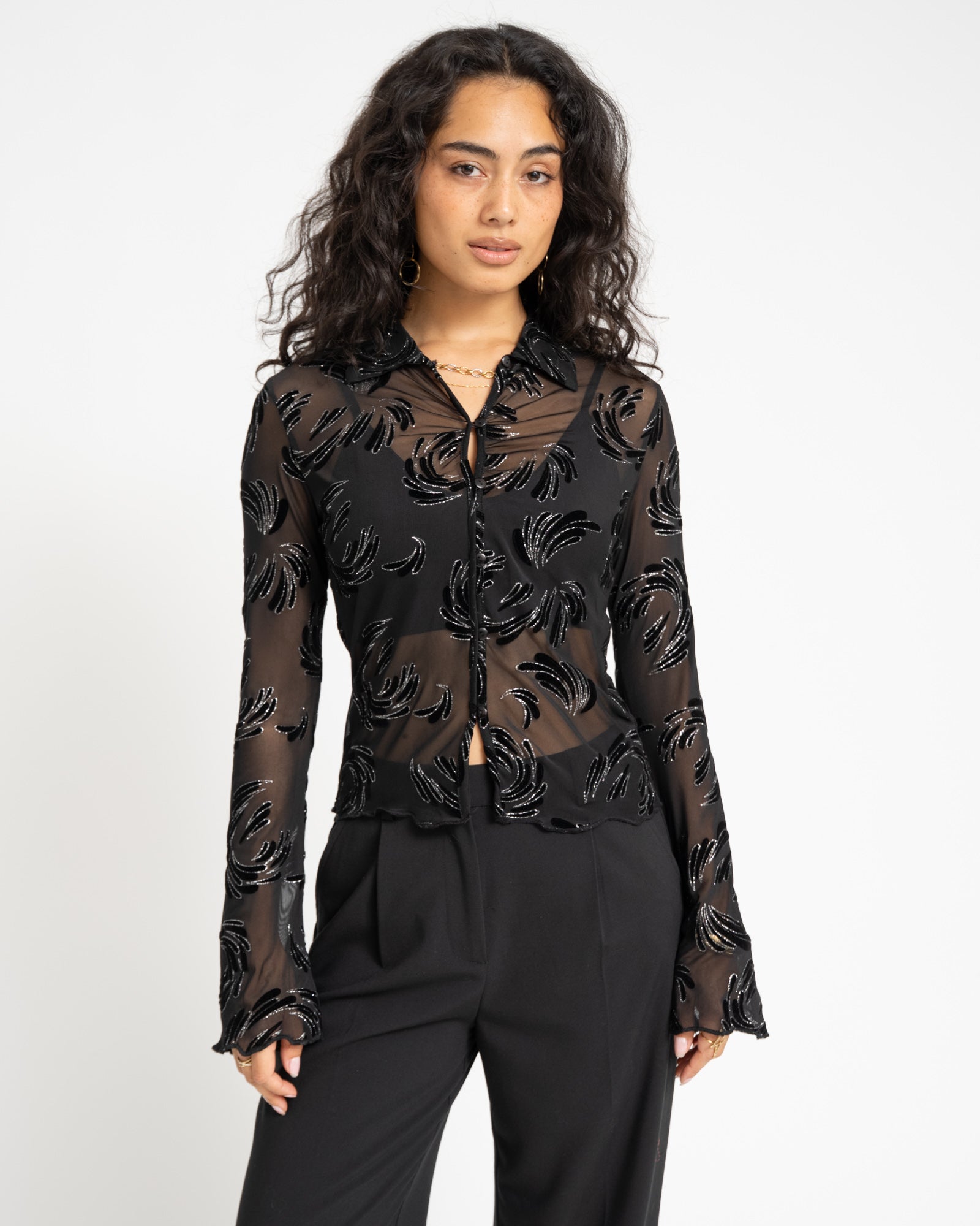 Vivienne Velvet Mesh Blouse Black
