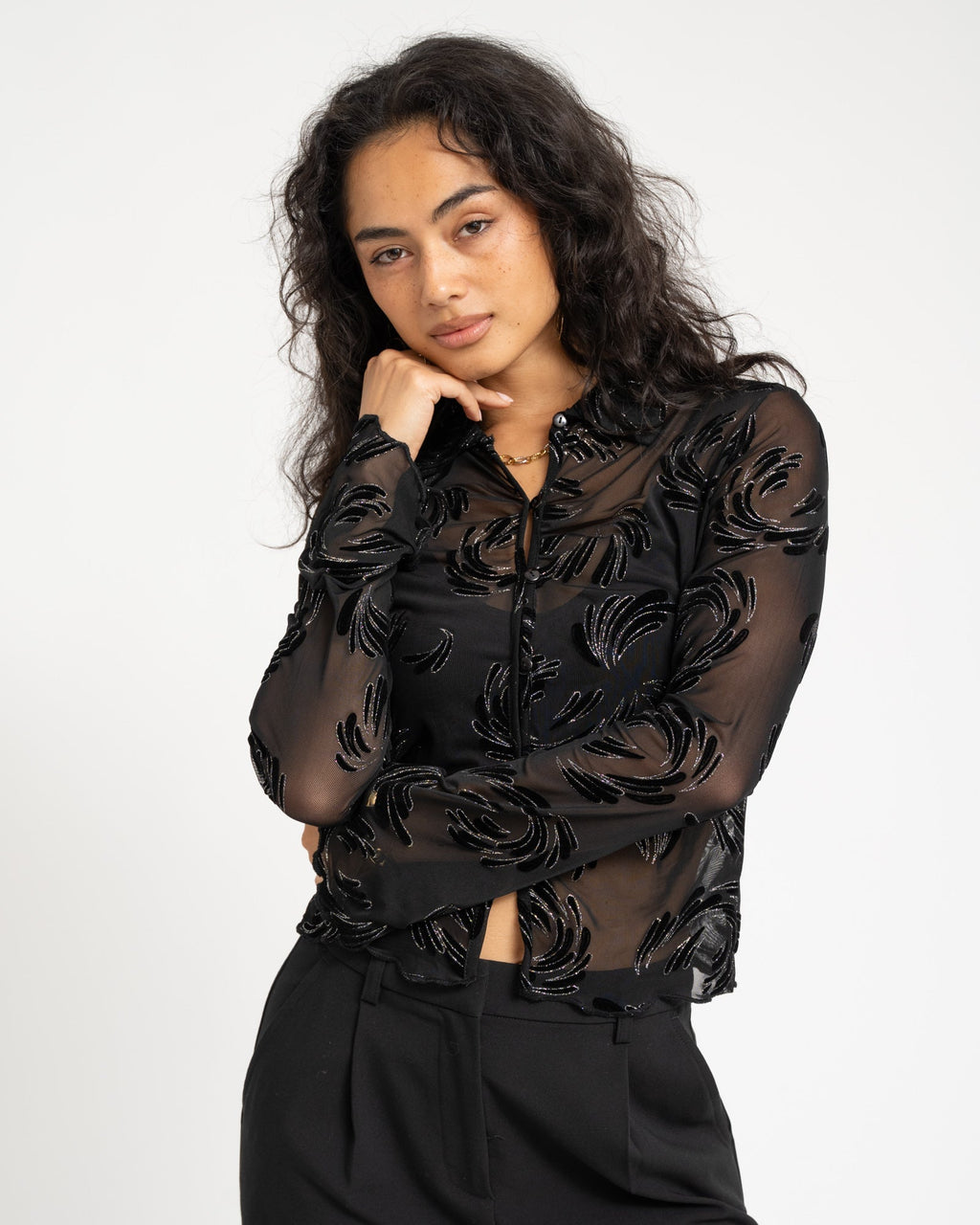 Vivienne Velvet Mesh Blouse Black